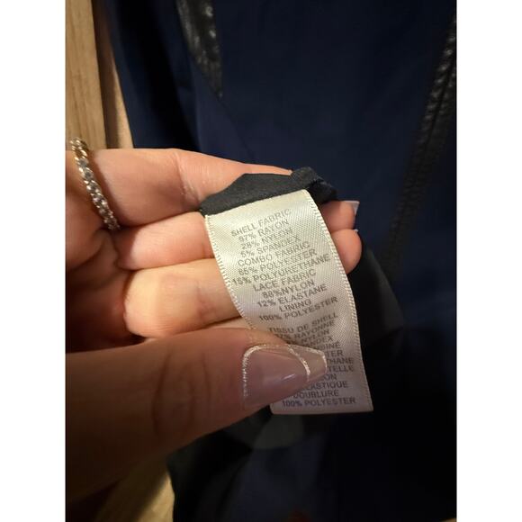 REBECCA TAYLOR navy blue black faux leather panel sheath midi dress - Picture 9 of 9